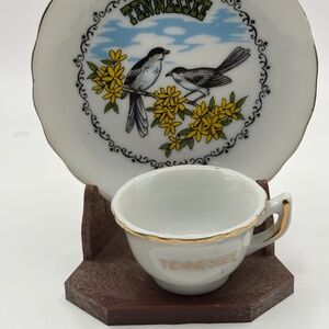 Vintage Tennessee Miniature Cup & Saucer Set Souvenir Japan with Stand